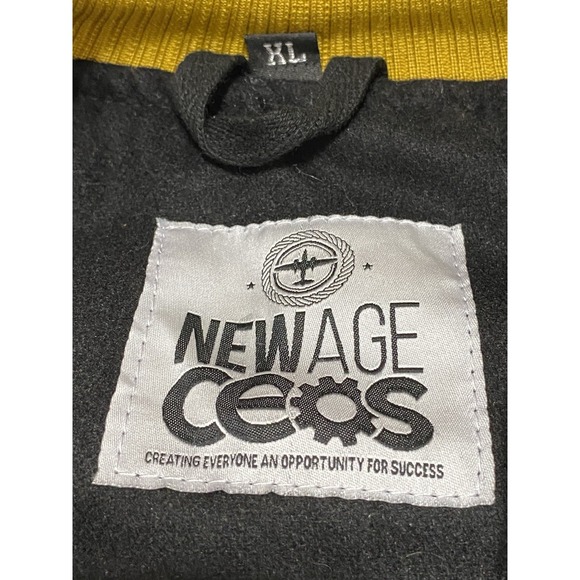 New Age CEOs Varsity Bomber Jacket Black/Yellow Run The Play Embroidered Cheetah - Picture 2 of 12